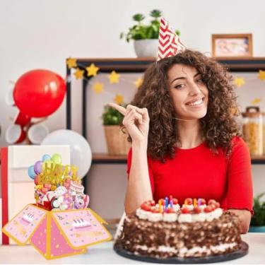 Imagem de Cartão pop-up de feliz aniversário, doce cartão de presente de aniversário 3D para adultos e crianças com envelopes, cartões de celebração dobráveis exclusivos feitos à mão para filha, filho, mãe, pai