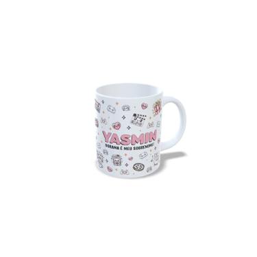 Imagem de Caneca de Cerâmica Personalizada Amanda, Tema Dorama, Branca com Ilustração Kawaii, 325ml (y)