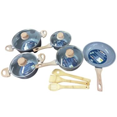 Imagem de Conjunto de Panelas Antiaderente com Cabo de Madeira, 8 Peças,Jogo de Panelas de Cozinha Utensílios de Cozinha Sortidos