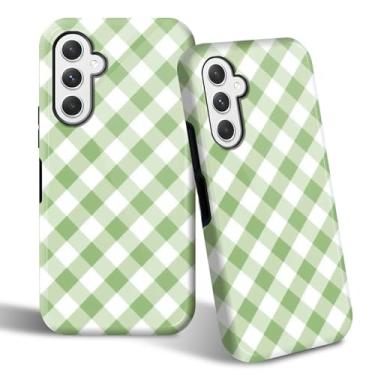 Imagem de SROJDHFJB Capa de telefone para Samsung Galaxy A15 5G, capa protetora de 2 camadas com design impresso verde xadrez, parte traseira rígida + amortecedor de TPU macio capa fina para homens e mulheres