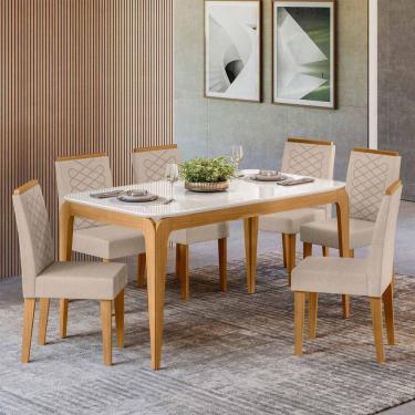 Imagem de Conjunto Sala De Jantar Mesa 1,60m Com 6 Cadeiras Aurea Ypê/off White/al10 - New Ceval 