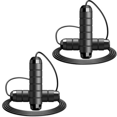 Imagem de Corda de pular, corda de salto de velocidade rápida sem emaranhados com rolamentos de esferas para homens, mulheres e crianças, corda de pular de aço ajustável com alças ergonômicas de espuma, um