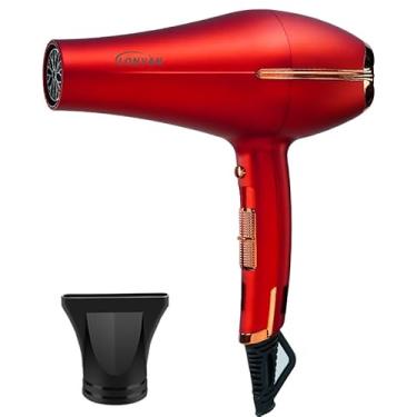 Imagem de Secador de Cabelo Profissional 220V 127V 3 velocidade do vento Níveis Ar quente e frio Turbo Alta Potência Rápido Secage Íons Negativo (Vermelho, 220V)