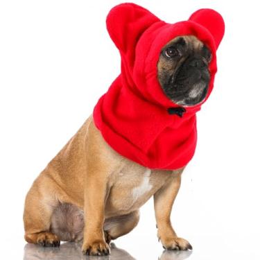 Imagem de Clysee Chapéus de inverno para cães, orelhas silenciosas para cães, aquecedor de pescoço, cachecol com capuz, capa de proteção contra ruído, gorro de cabeça, fantasia para cães e gatos (vermelho, P)