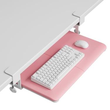 Imagem de BONTEC KMT01-PJ Bandeja de teclado embaixo da mesa, plataforma removível para teclado e mouse com grampo C, gaveta deslizante ergonômica de 50 x 30 cm, rosa
