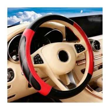 Imagem de Sandfren Capa de volante de carro, protetor de volante de couro esportivo antiderrapante respirável de 37-38 cm, acessórios confortáveis de proteção interior automotiva, ajuste universal (preto