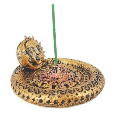Imagem de Incensario Pratinho Porta Incenso Sol E Lua Dourado Resina - Mana Om B