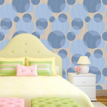 Imagem de Papel De Parede Círculos Azul Claro Geométrico Autocolante - LRP