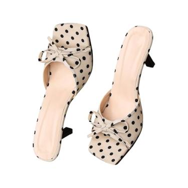 Imagem de MakeMeChic Sandália feminina de bolinhas com laço e nó de salto quadrado, Bege, 39