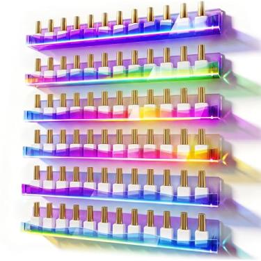 Imagem de YMVV Prateleira de esmalte de 38 cm montada na parede, pacote com 6 unidades de acrílico iridescente transparente arco-íris iridescente suprimentos para unhas tecnológicas, ótima exibição para