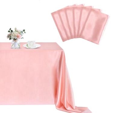 Imagem de B-COOL Toalha de mesa de cetim ouro rosa para festa conjunto de 6 144,8 x 304,8 cm, retangular, lisa, sobreposições de mesa para festas de casamento e chá de bebê