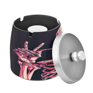 Imagem de Blueangle Cinzeiro de esqueleto engraçado com tampa para cigarros, à prova de vento/chuva, aço inoxidável, sem fumaça, inodoro, cinzeiro para uso interno ou externo (33)