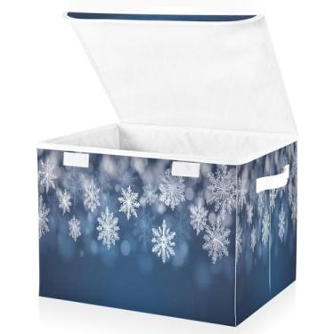 Imagem de Blueangle Caixas de armazenamento dobráveis 1 pacote, cestas de armazenamento de flocos de neve brancos com tampas e alça para casa, quarto, armário e escritório (378)