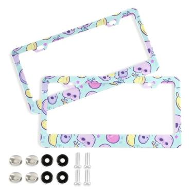 Imagem de SEHANY Molduras de placa de carro vintage rosa crânio, capas de alumínio à prova de ferrugem com furos elípticos e parafusos serve para veículos padrão dos EUA tamanho acessórios de carro para