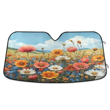 Imagem de ATTX Pára-brisas de carro colorido flores silvestres 144.8 cm x 80.0 cm escudo solar universal com proteção UV, persiana de janela frontal automática dobrável para Sedans SUVs caminhões #180