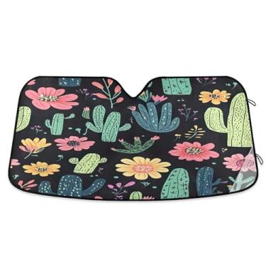 Imagem de SEHANY Pára-brisa de carro cacto planta verde para-sol dobrável janela frontal protetor de viseira solar para carro, SUV, caminhão - Mantenha o veículo fresco, 137 x 81,5 polegadas