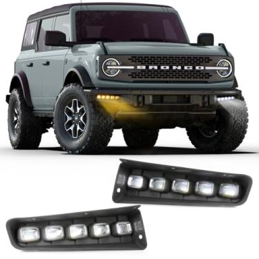Imagem de Faróis de neblina Ford Bronco para para-choque modular, 30 lâmpadas de neblina de LED compatíveis com 2021 2022 2023 2024 2025 2/4 portas, kit de luz Ford Bronco com seta âmbar branco DRL (não