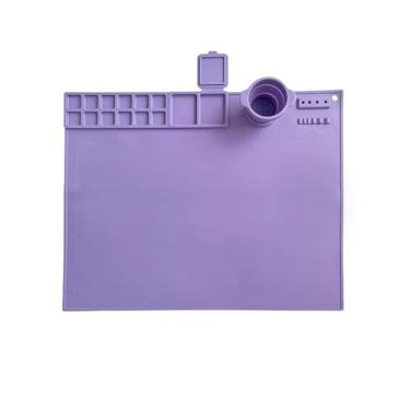 Imagem de Manta de Pintura Silicone Lavável e Antiaderente com Porta-Copo Plegável Suporte para Pincéis Poços Régua Materiais DIY Resina Argila Artesanato Fabricação Bijuterias