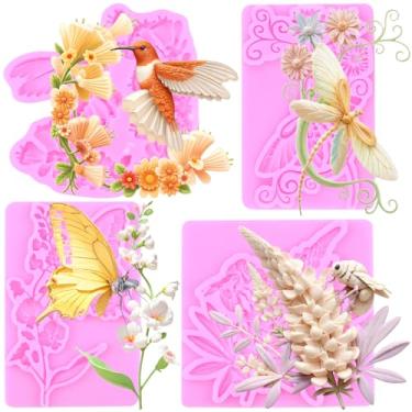 Imagem de MIYAHOUSE Moldes de fondant de beija-flor moldes de silicone para decoração de bolos, topo de cupcake, pasta de goma de chocolate, argila de polímero, conjunto de 4