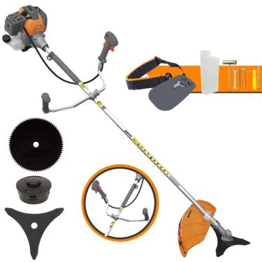 Imagem de Roçadeira À Gasolina RL520-P Tekna 2 Tempos 52cc 2HP Alta Rotação Cortador de Grama Completo Com Carretel Nylon + Faca 3 Pontas + Faca 80 Dentes