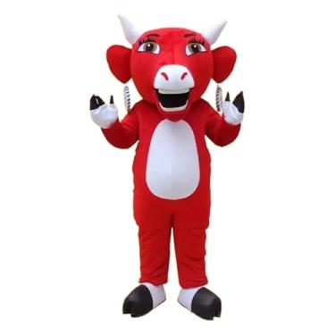 Imagem de Fantasia de boneca mascote bisão boi selvagem boi bovino mascote fantasia com chifres brancos afiados vestido chique