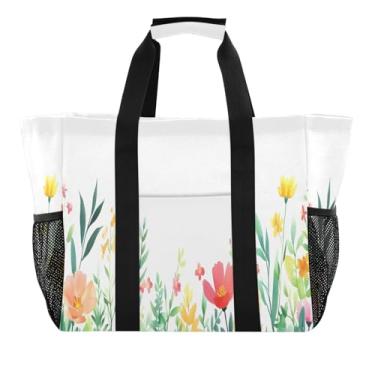 Imagem de Wassud Sacolas de compras reutilizáveis florais de primavera grande bolsa organizadora de lona impermeável para praia, piquenique, lavanderia, viagem