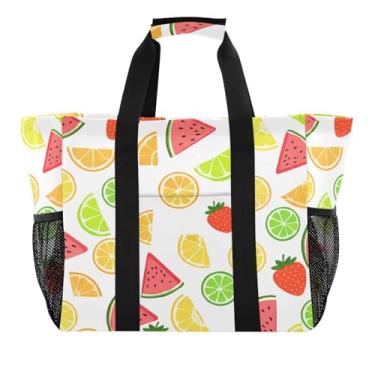 Imagem de Wassud Sacolas de compras coloridas reutilizáveis de frutas fatiadas grande bolsa organizadora de lona impermeável para praia, piquenique, lavanderia, viagem