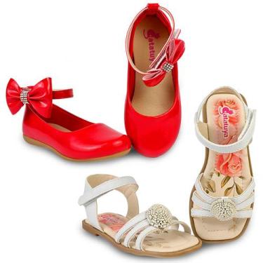 Imagem de Sapatilha Infantil Menina 2 pares Conforto Prata Vermelha Mzkid, 30