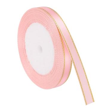 Imagem de PATIKIL Fita de cetim com borda dourada, fita de cetim de poliéster dupla face para embrulho de presente, buquês de flores, laços de cabelo, projetos de costura, rosa claro