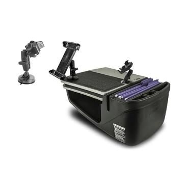 Imagem de AutoExec Mesa de carro GripMaster para sua estação de trabalho de veículo e escritório móvel, cinza, com suporte para telefone, suporte para tablet e sucção para telefone