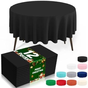 Imagem de misaya 12 pacotes de toalhas de mesa descartáveis de plástico, toalha de mesa redonda impermeável de 213 cm, à prova de vazamento e capas de mesa decorativas resistentes para piquenique, festa e