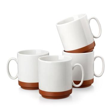 Imagem de MALACASA Conjunto de 4 canecas de café com leite grande de cerâmica, 350 ml, para micro-ondas, xícaras de café de porcelana com alça grande - grés seguro para micro-ondas