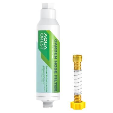 Imagem de AQUA CREST Filtro de água para mangueira de jardim com protetor de mangueira, certificado NSF, melhora a saúde das plantas, reduz o cloro, odor, cálcio, ideal para jardinagem, fazenda e animais de estimação, 1 pacote
