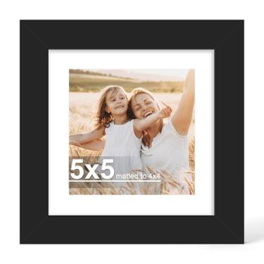 Imagem de Hongkee Porta-retrato 12 x 12 cm com vidro, exiba imagens 10 x 12 cm com tapete ou 12 x 12 cm sem tapete - parede e mesa, molduras de madeira 12 x 12 cm (preto, 1 pacote)