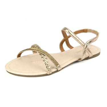 Imagem de MUDAN Sandália feminina de calçado sem salto trançada e com strass confortável com alças nas costas..., Champagne, 10