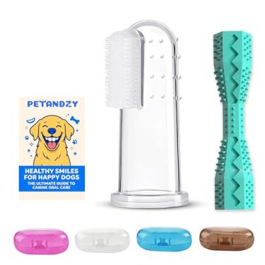 Imagem de Kit de escova de dentes para cães com brinquedo de mastigação dentária – pacote com 4 escovas de dentes de silicone + estojos de viagem – Cuidados dentários para cães e gatos, limpeza de dentes de