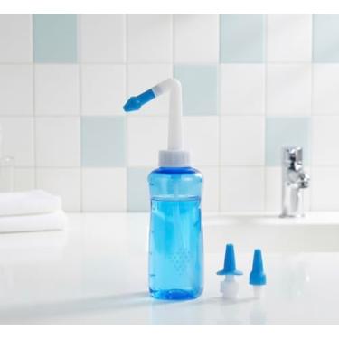 Imagem de Higienizador para Lavagem Nasal 300 ml – Garrafa Irrigadora com 2 Bicos – Plástico Resistente – Cor Azul – Uso Adulto