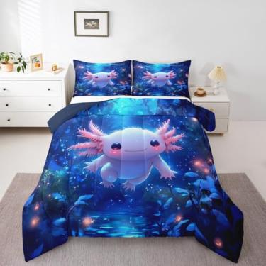 Imagem de Erosebridal Jogo de cama fofo com estampa de animal sonhador, salamandra, rosa, kawaii, axolote, Queen, para crianças, adolescentes, vida selvagem, botânico, conjunto de cama