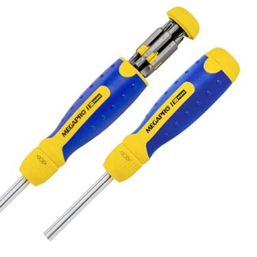 Imagem de Chave de fenda RATCHETING – Chave de fenda múltipla 13 em 1 com eixo hexagonal para Phillips, Star, Flat, Square Bit – Cartucho retrátil – Chave de fenda múltipla (amarelo)