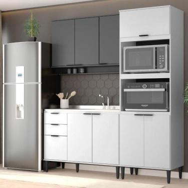 Imagem de Armário De Cozinha Completa Miami Slim Carraro Branco Com Cinza Titâni