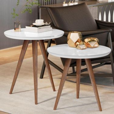 Imagem de Conjunto Mesa Retrô Lateral E Apoio Sala De Estar Branco