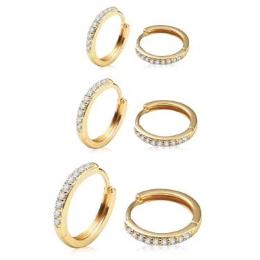 Imagem de Gemsme Brincos de argola de ouro para mulheres – Brincos de argola banhados a ouro 18 K, zircônia cúbica, hipoalergênico, cartilagem delicada para joias, Latão, Zircônia cúbica