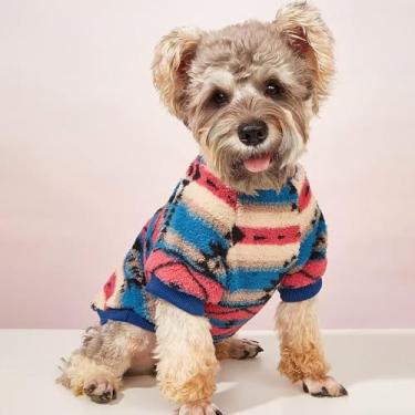 Imagem de Suéter quente para animais de estimação com estampa floral para cães pequenos e médios - Roupa aconchegante e estilosa para cães em clima frio, GG