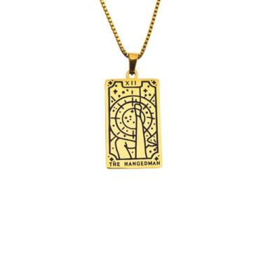 Imagem de Luva Jewelry Colar feminino com cartão de tarô - pingente espiritual banhado a ouro 18K - impermeável antimanchas - colar de astrologia - presente místico de Natal, Small, Aço inoxidável, Sem Pedra