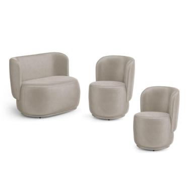 Imagem de Kit 02 Poltronas E 01 Namoradeira Orgânica Molly Veludo Bege - Desk Design