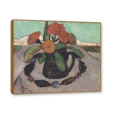 Imagem de Moldura de teca. Arte em tela floral country, pintura botânica vintage de natureza morta, decoração de parede de cozinha de fazenda emoldurada para sala de jantar. A20. 40 x 48 cm - 15,7 x 18,9 pol