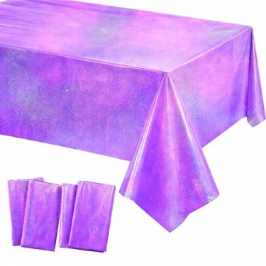 Imagem de Shimmer Anna Shine Sparkle Magic Toalha de mesa de plástico roxo iridescente, pacote com 4, decorações de festa para aniversário, chá de bebê, despedida de solteira