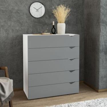 Imagem de Cômoda 5 Gavetas Branca e Cinza Porto Politorno
