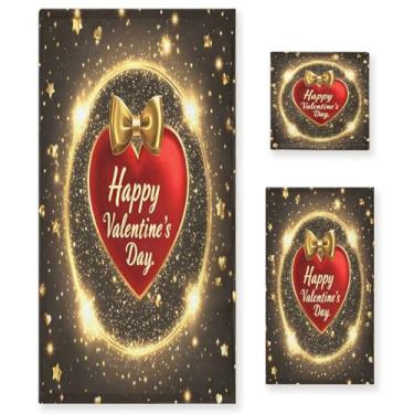 Imagem de Wassud Conjunto de 3 toalhas de banho com círculo dourado e coração vermelho, toalhas super macias e absorventes para banheiro, toalhas de banho de secagem rápida, toalha de banho para academia, spa