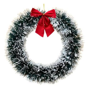 Imagem de Guirlanda De Natal Nevada Com Laço 30cm Enfeite Pendurar